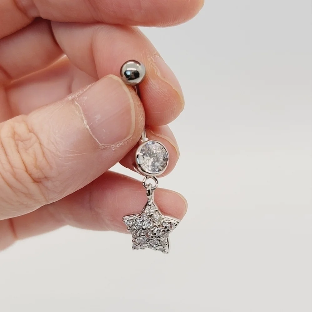 New Star Sterling Silver CZ Belly Button Navel Ring